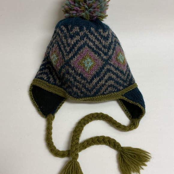 Nepal Chullo 100% Wool Hat Pom Braid Handmade Fleece Liner Knit Ski Cap Vintage - Picture 10 of 13